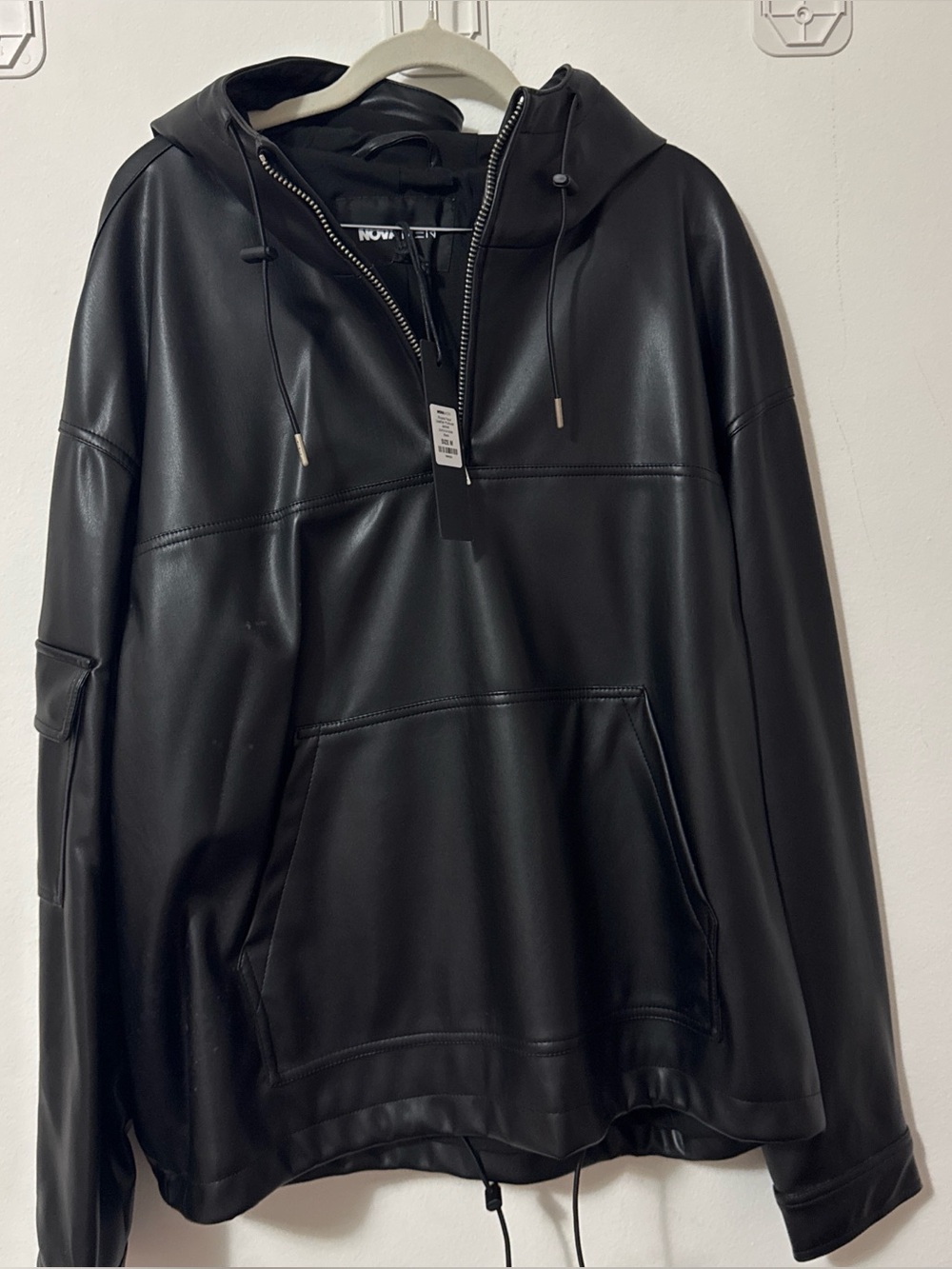 BLACK Faux Leather Hooded Pullover